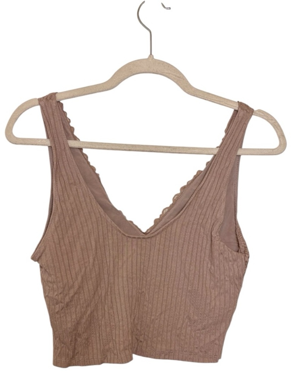 Aerie Pink Dusty Rose Lace Ribbed Longline Bralette Feminine Lounge Large - Picture 2 of 5